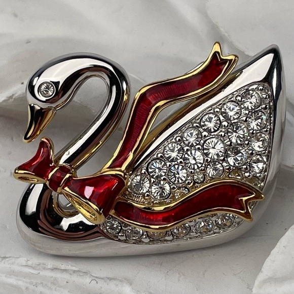 Swarovski Signed Christmas Edition Swan Brooch 30 Crystals - Picture 11 of 11